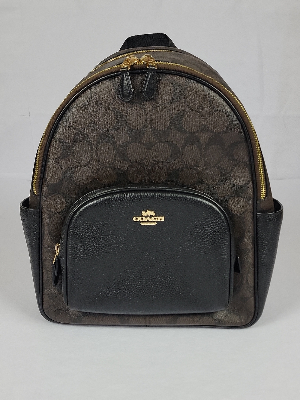 COACH Brown & Black Signature Mini Backpack with Gold Hardware #J2321-5S71